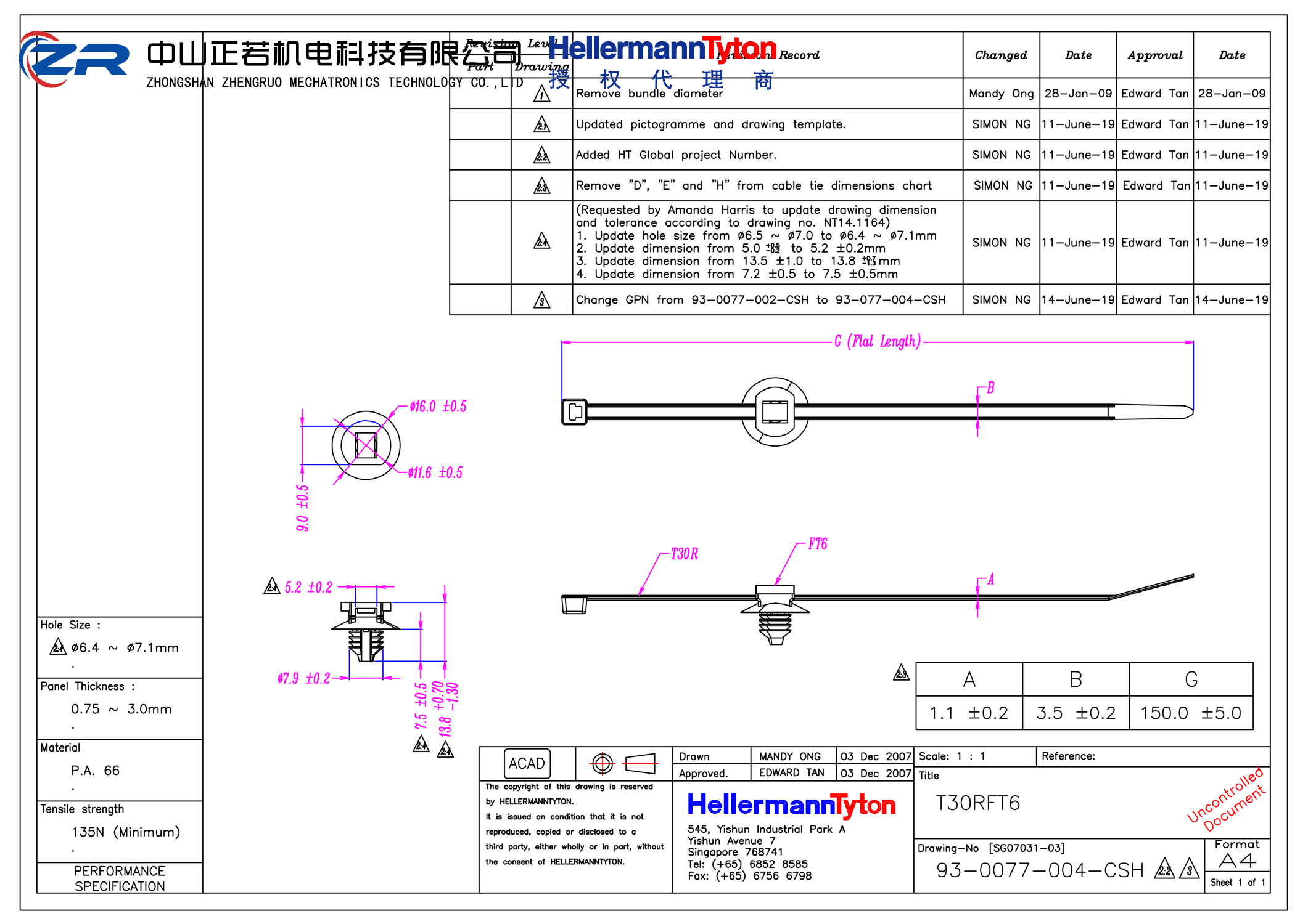 156-00284 T30RFT6-PA66HS/PA66-BK 产品图纸 Hellermanntyton 授权代理-正若机电