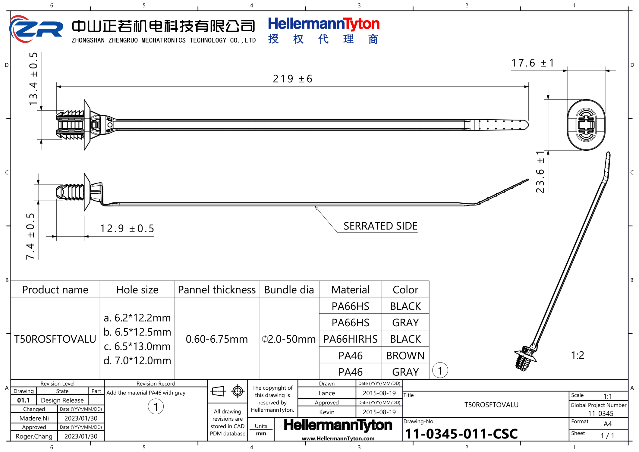 157-00245 T50ROSFTOVALU-PA66HIRHSUV-BK 产品图纸 Hellermanntyton 授权代理-正若机电