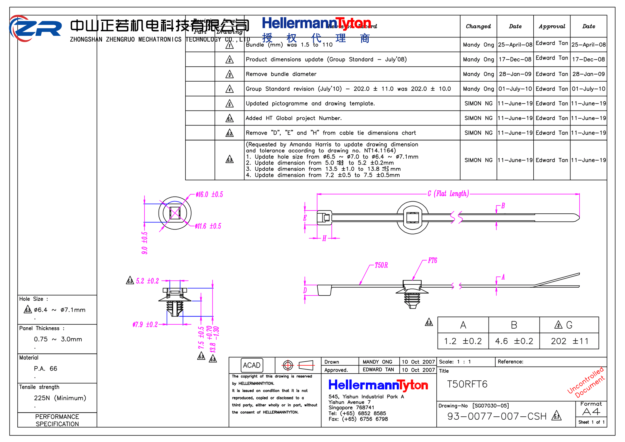 156-00287 T50RFT6-PA66HS/PA66-BK 产品图纸 Hellermanntyton 授权代理-正若机电