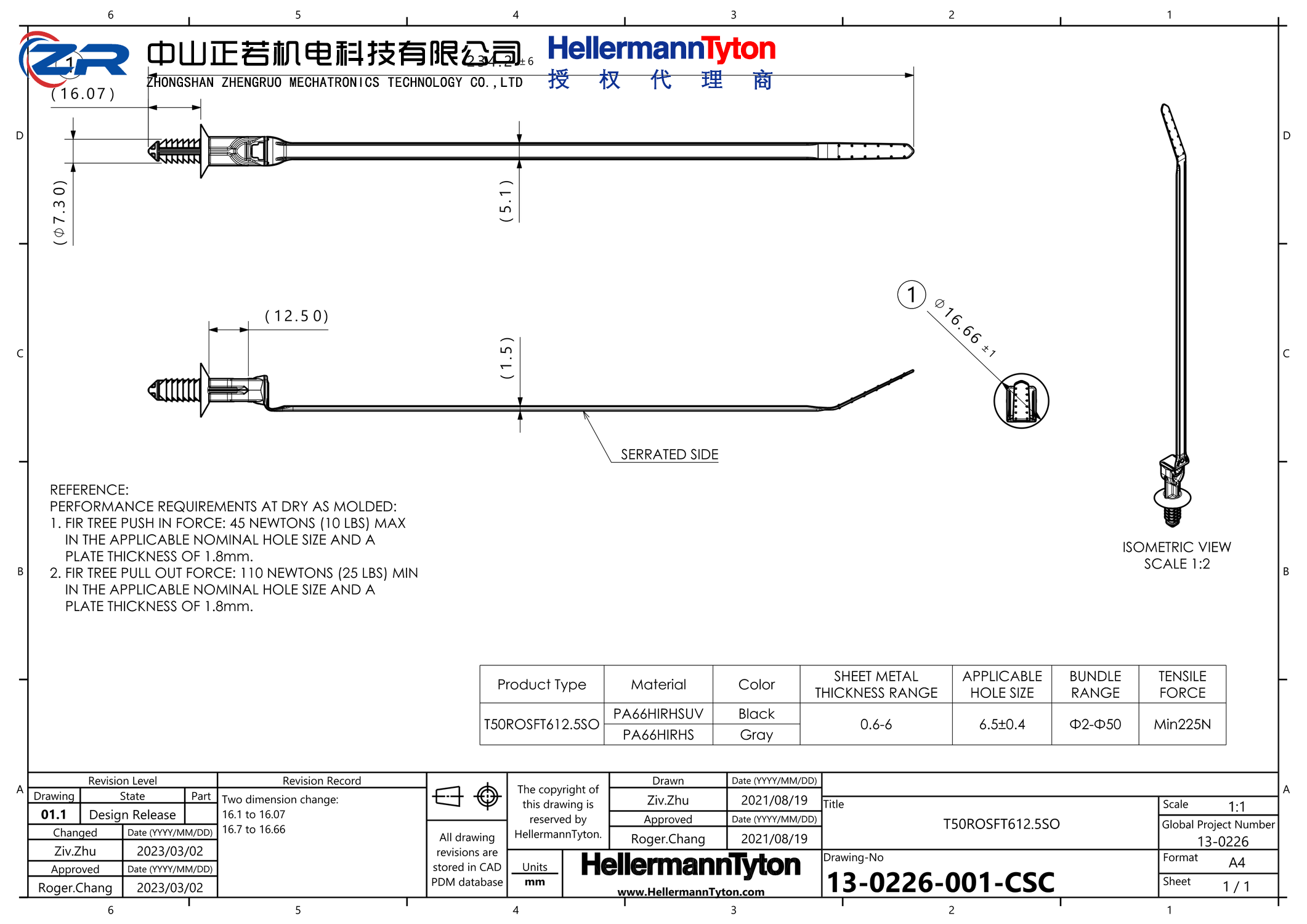 157-00216 T50ROSFT612.5SO-PA66HIRHS-BK 产品图纸 Hellermanntyton 授权代理-正若机电