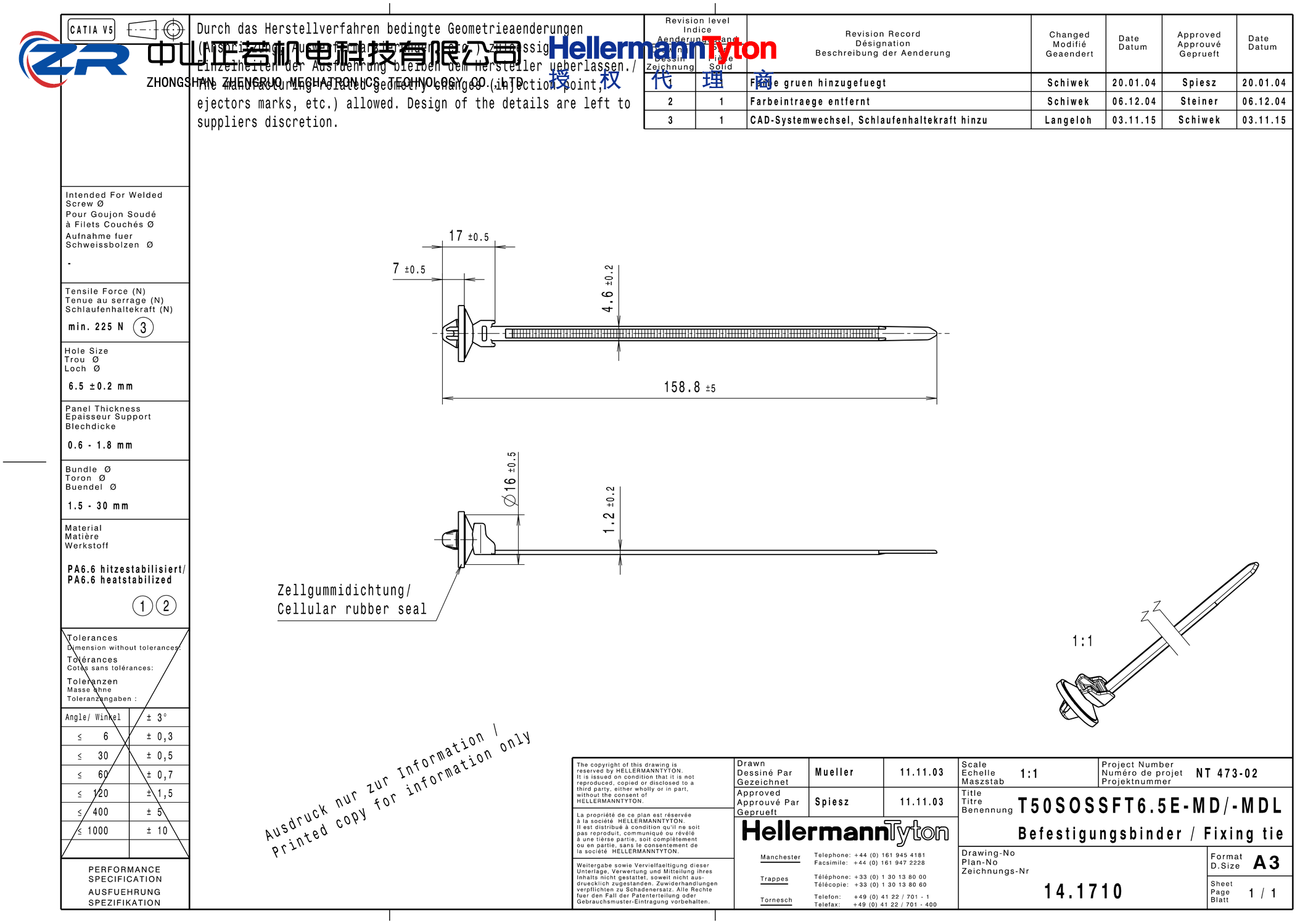 126-00149 T50SOSSFT6.5E-MD-PA66HS-GN 产品图纸 Hellermanntyton 授权代理-正若机电