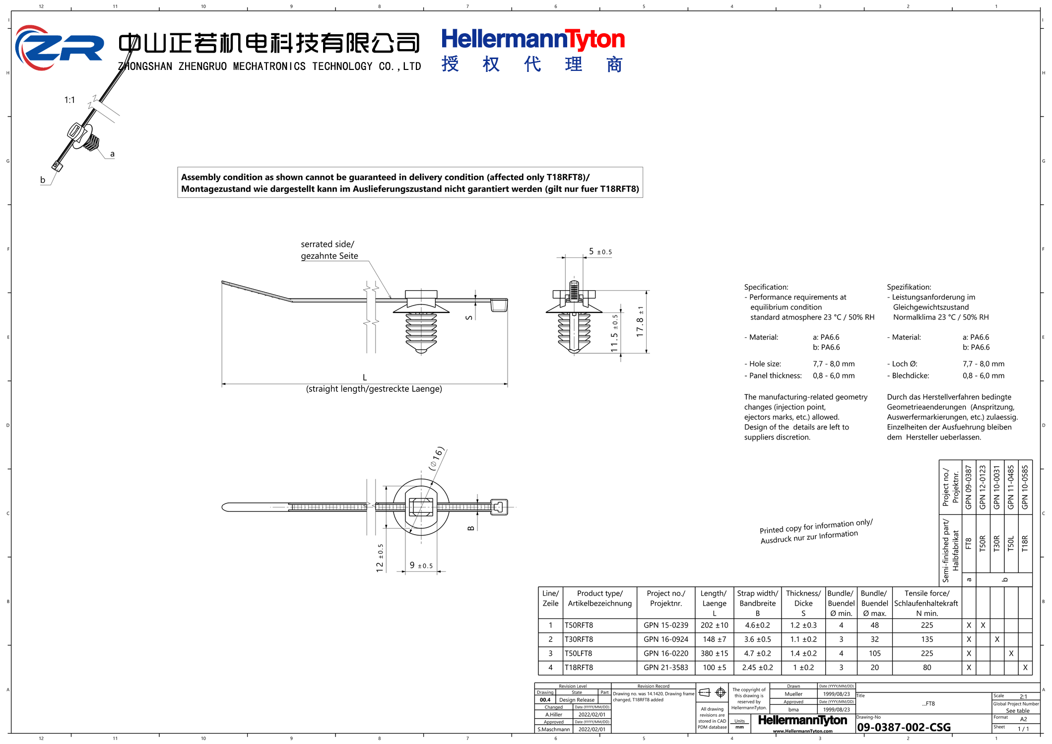 156-00619 T50RFT8-PA66HS/PA66HIRHS-BK 产品图纸 Hellermanntyton 授权代理-正若机电