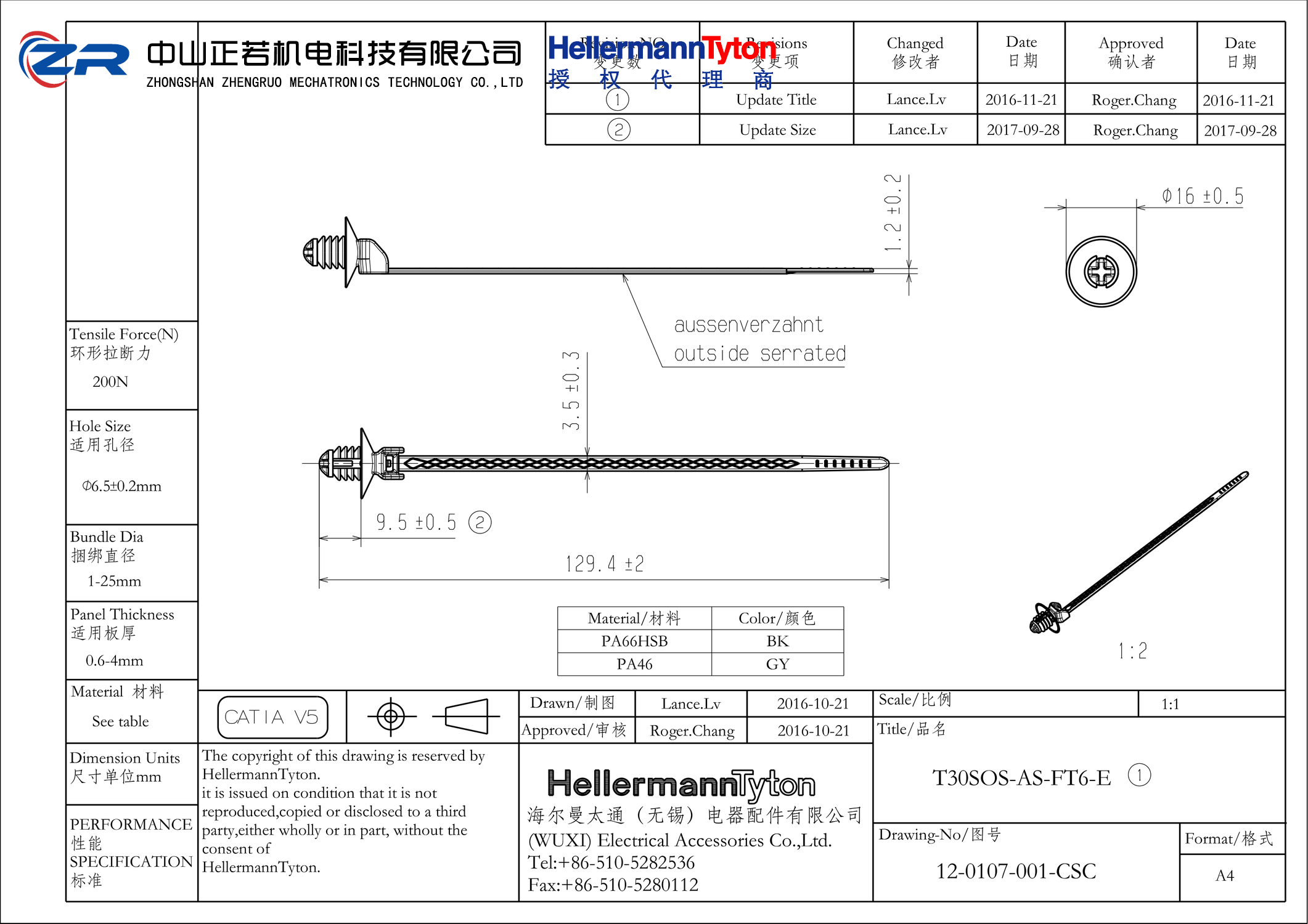 157-00272 T30SOS-AS-FT6E-PA66HS-BK 产品图纸 Hellermanntyton 授权代理-正若机电