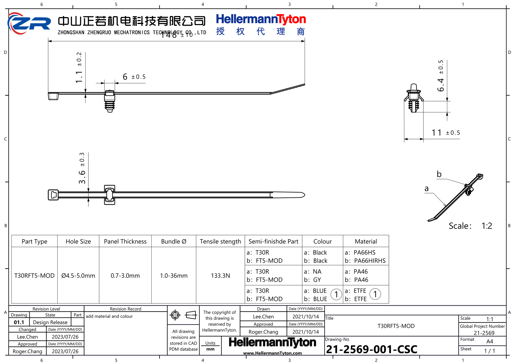 156-01271 T30RFT5-MOD-PA66HS/PA66HIRHS-BK 产品图纸 Hellermanntyton 授权代理-正若机电