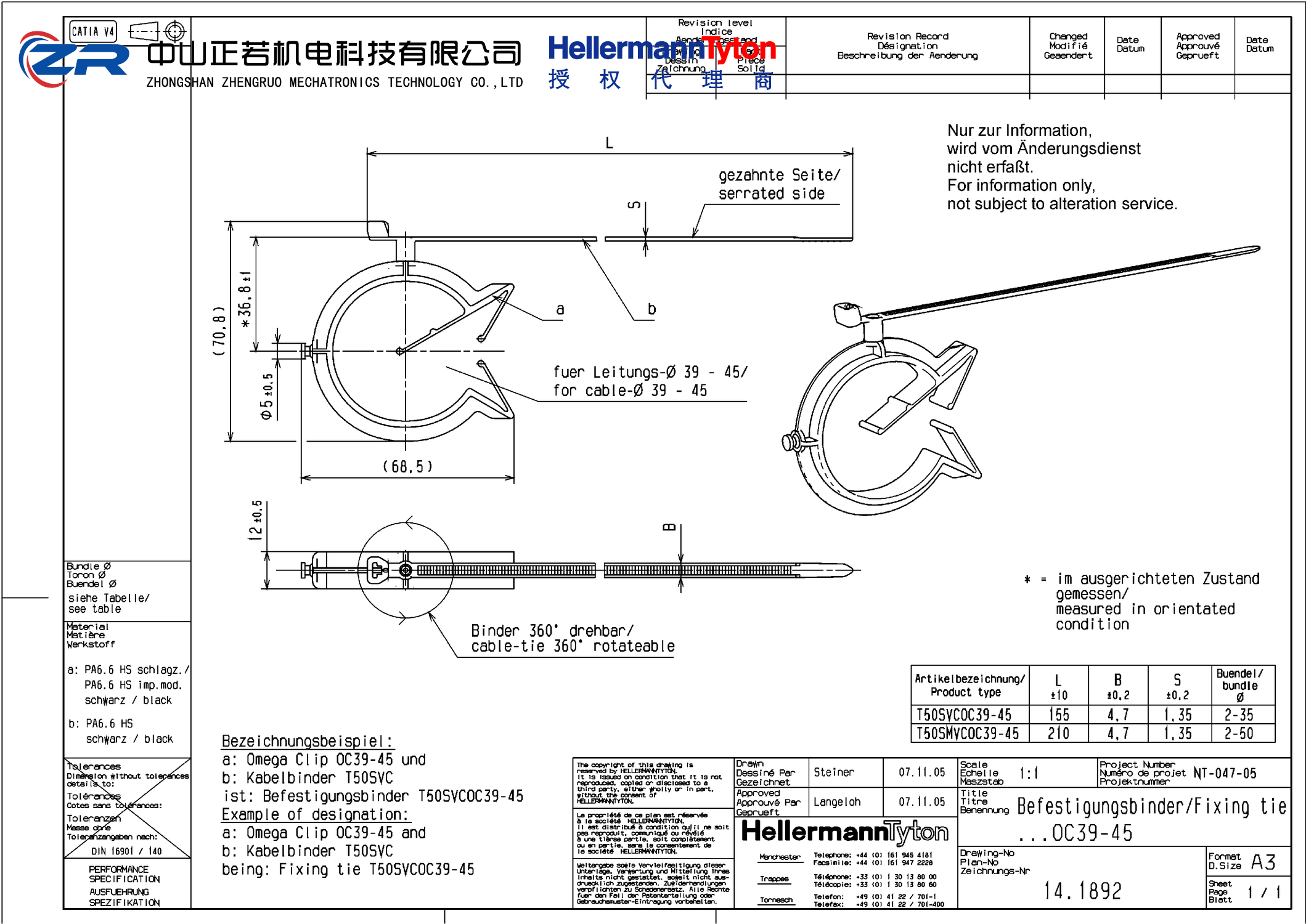 156-01334 T50SVCOC39-45-PA66HS/PA66HIRHS-BK 产品图纸 Hellermanntyton 授权代理-正若机电