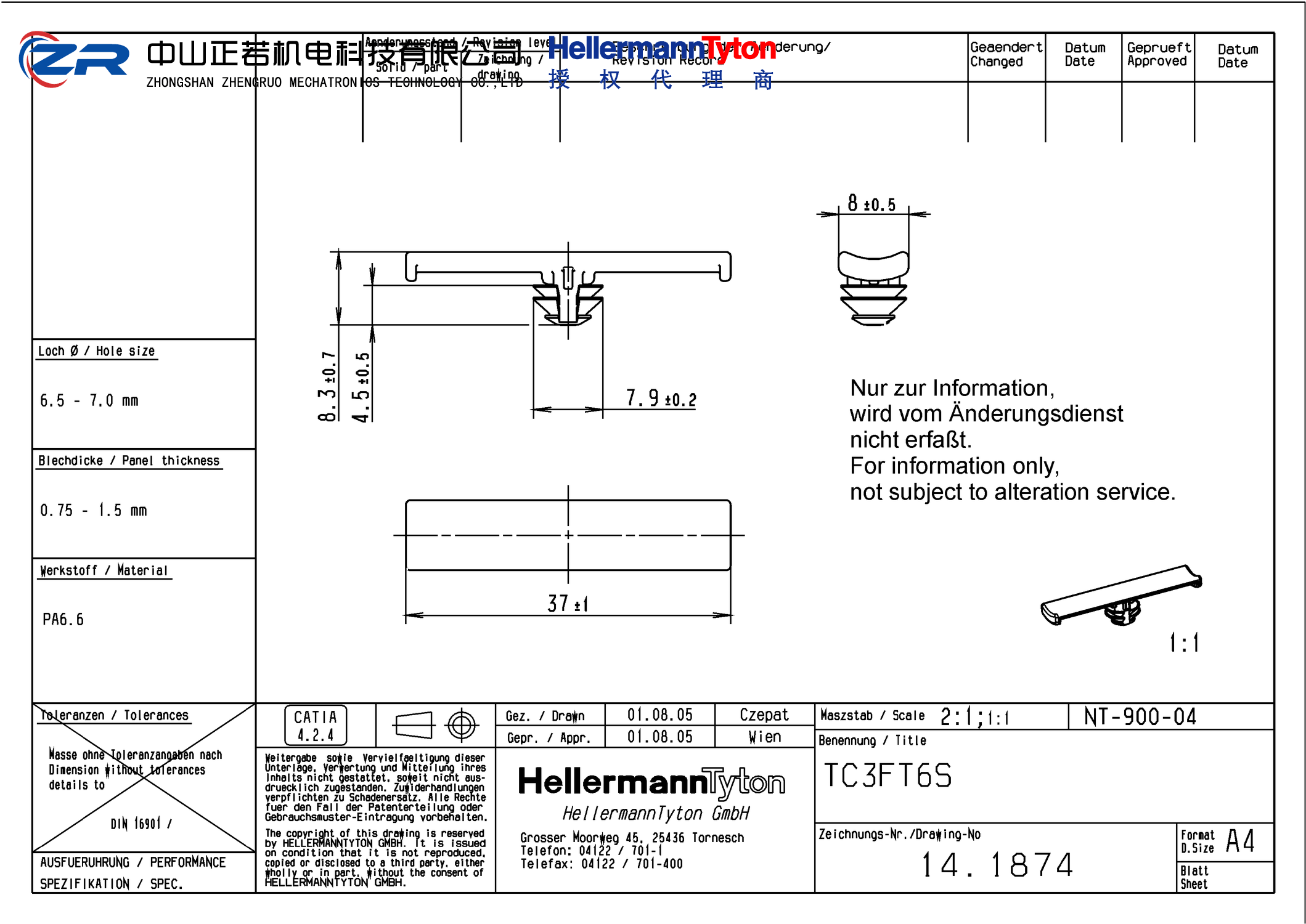 151-01216 TC3FT6S-PA66HIRHS-BK 产品图纸 Hellermanntyton 授权代理-正若机电