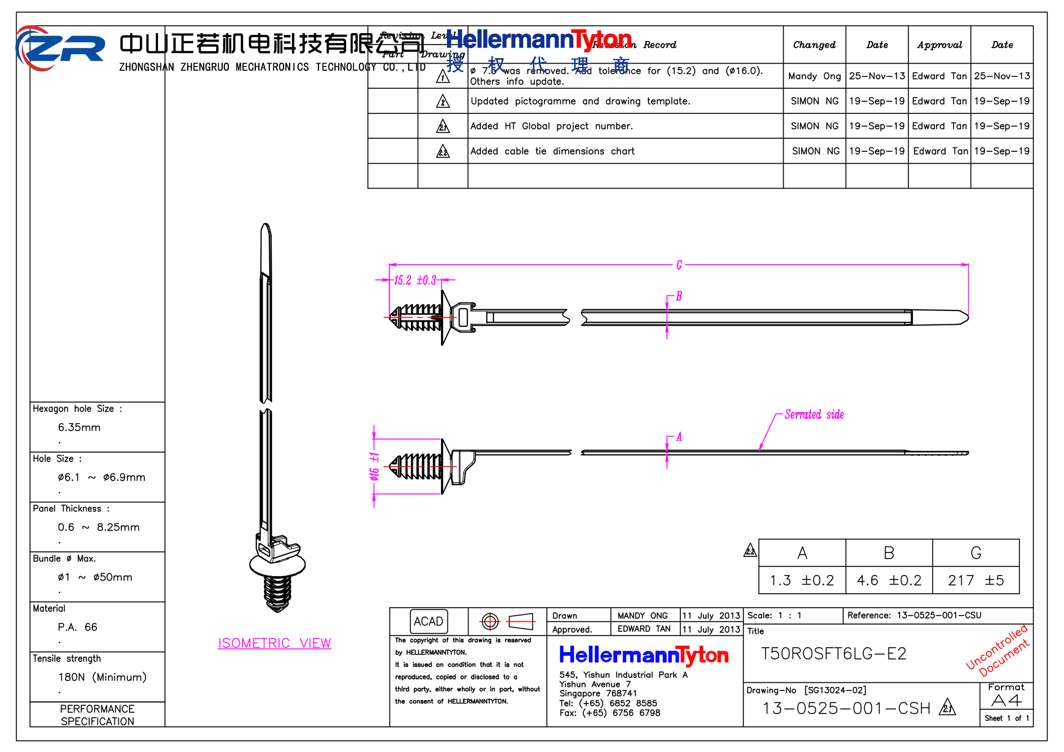 157-00204 T50ROSFT6LG-E2-PA66HS-BK 产品图纸 Hellermanntyton 授权代理-正若机电