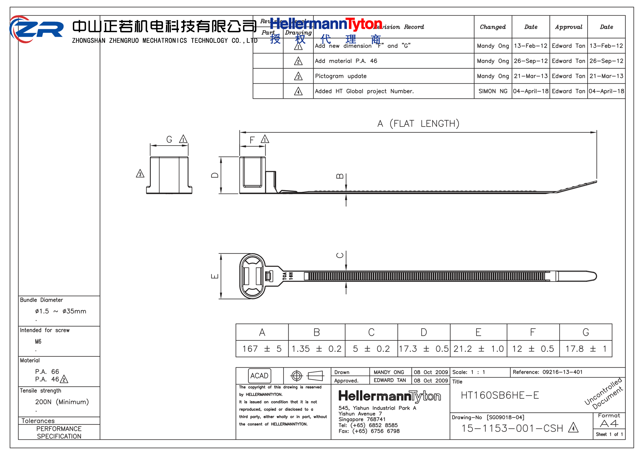 157-00090 HT160SB6HE-PA66HS-BK 产品图纸 Hellermanntyton 授权代理-正若机电