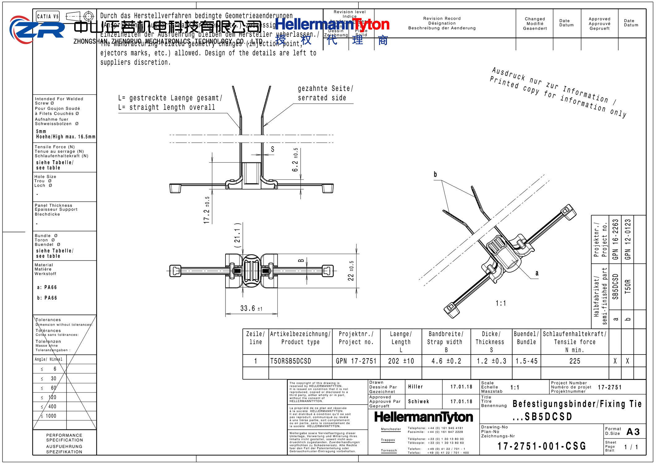 156-02488 T50RSB5DCSD-PA66HS-BK 产品图纸 Hellermanntyton 授权代理-正若机电