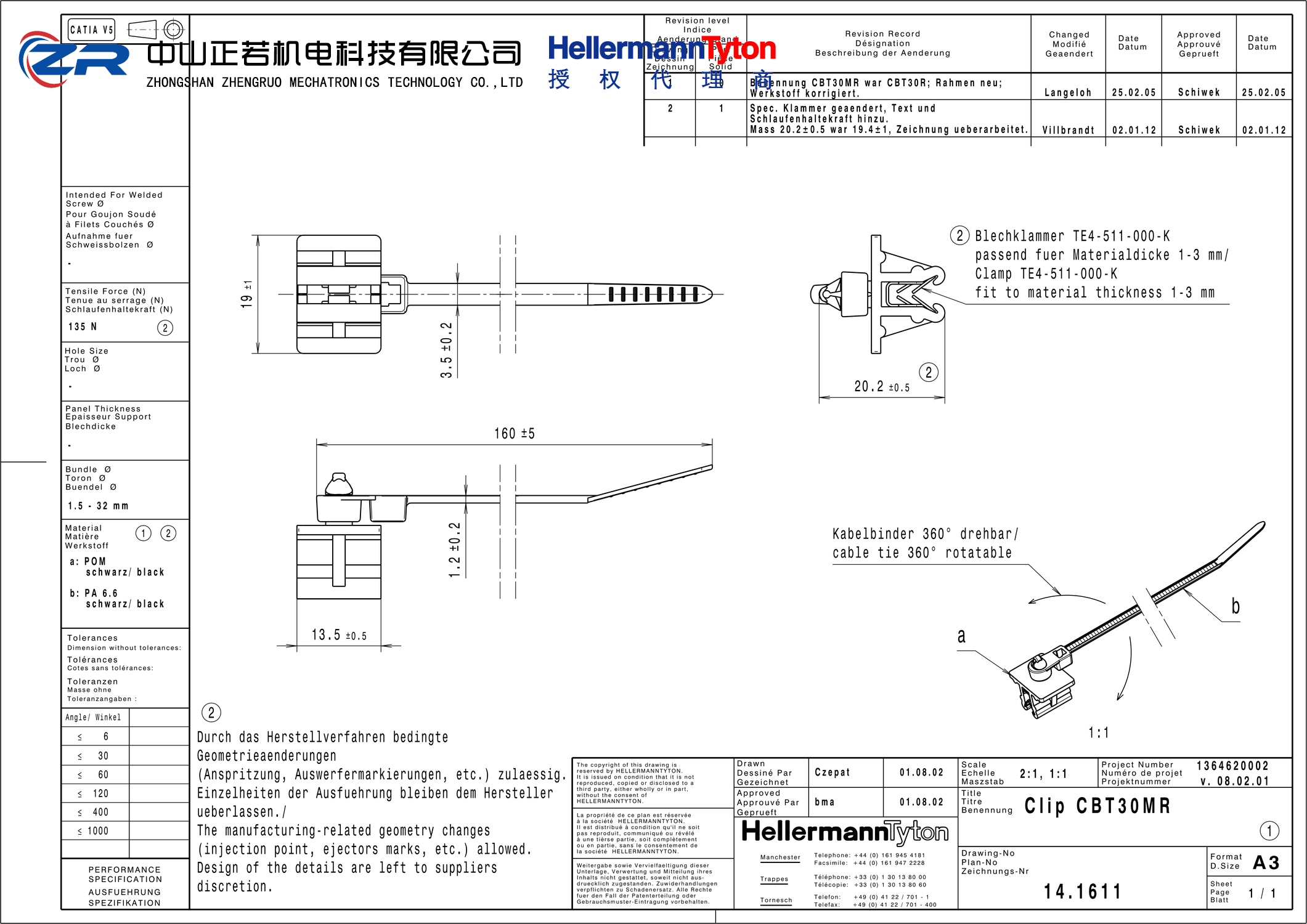 156-00049 CBT30MR-PA66HS/POM-BK 产品图纸 Hellermanntyton 授权代理-正若机电