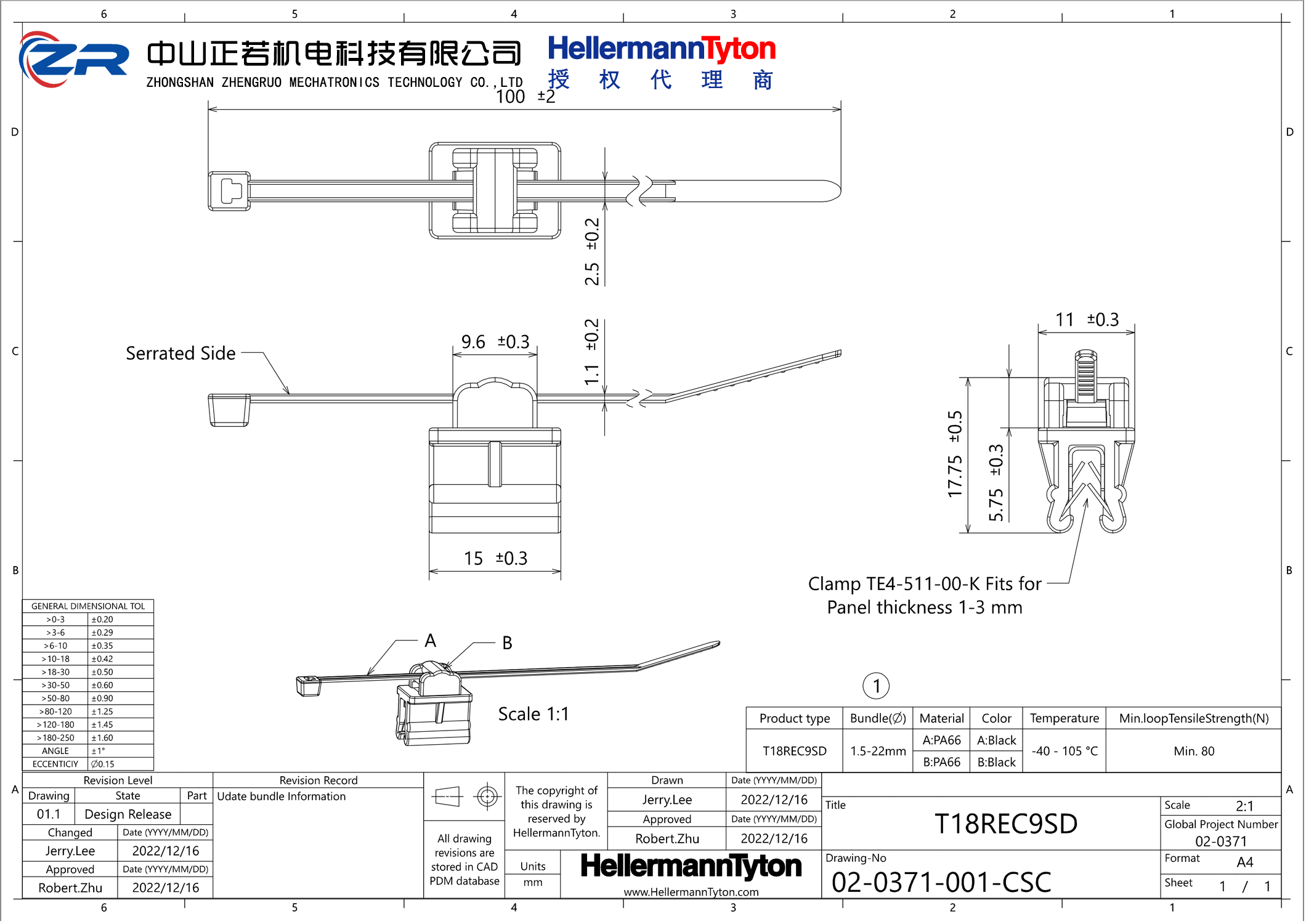 156-00579 T18REC9SD-PA66HS/PA66HIRHS-BK 产品图纸 Hellermanntyton 授权代理-正若机电