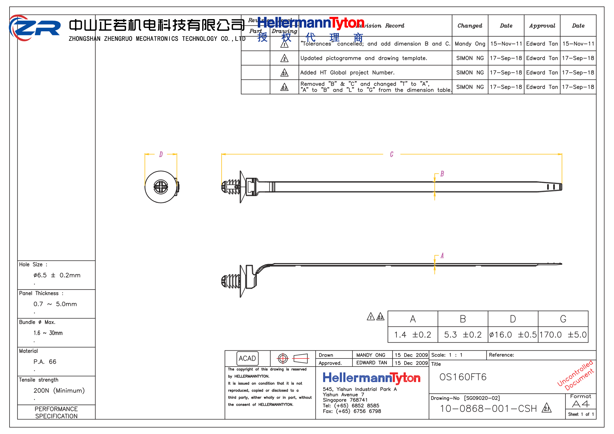 157-00096 OS160FT6-PA66HS-BK 产品图纸 Hellermanntyton 授权代理-正若机电