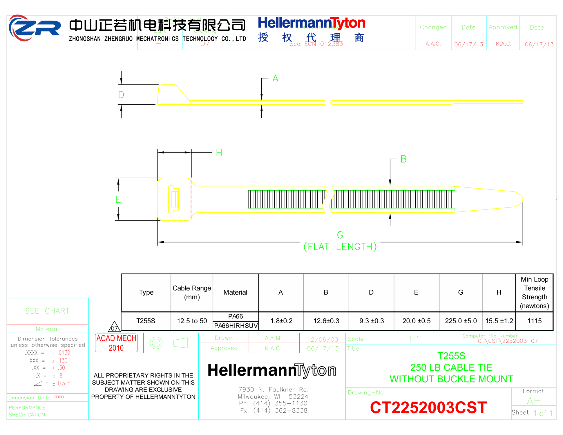 111-25500 T255S-PA66HIRHSUV-BK 产品图纸 Hellermanntyton 授权代理-正若机电