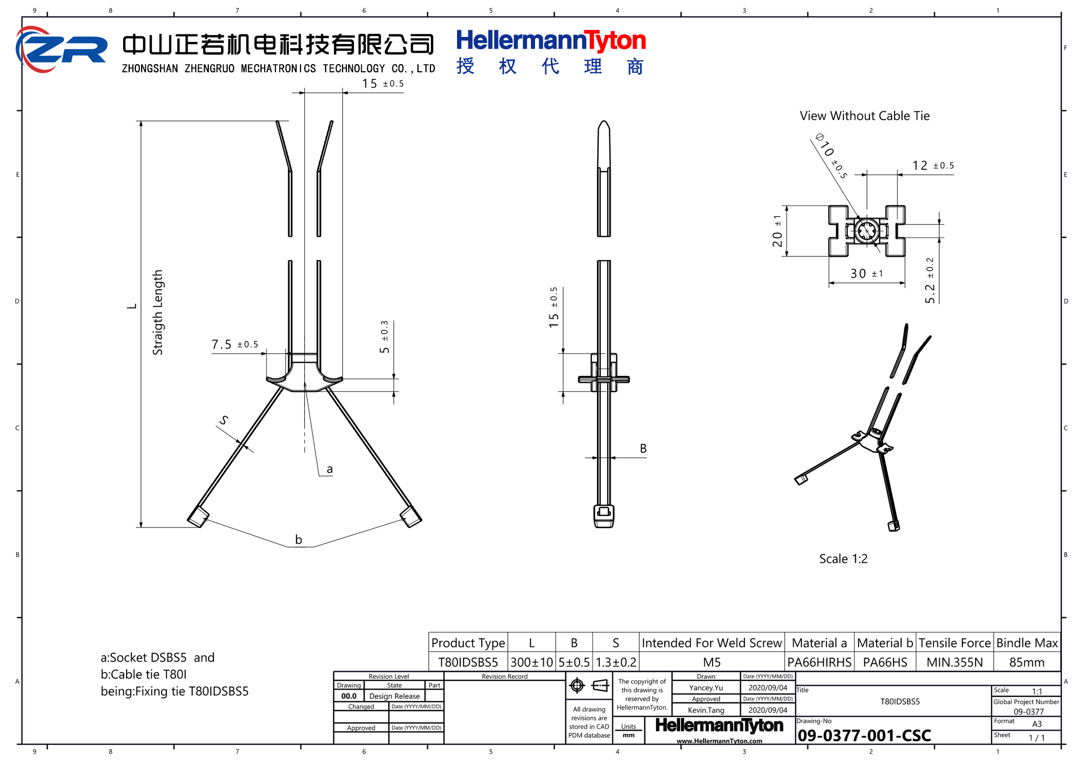 156-03363 T80IDSBS5-PA66HS/PA66HIRHS-BK 产品图纸 Hellermanntyton 授权代理-正若机电