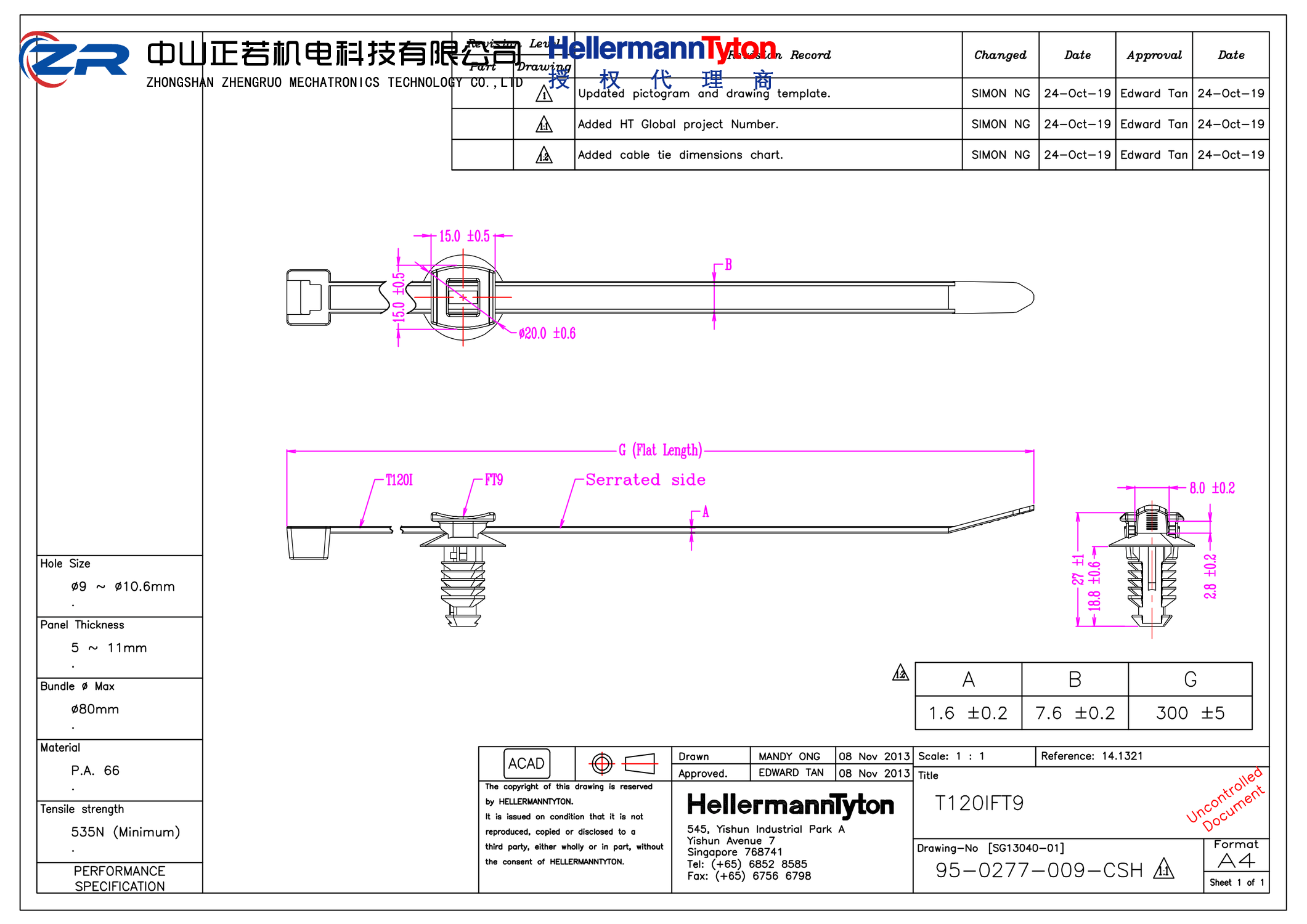 156-01399 T120IFT9-PA66HS/PA66HIRHS-BK 产品图纸 Hellermanntyton 授权代理-正若机电