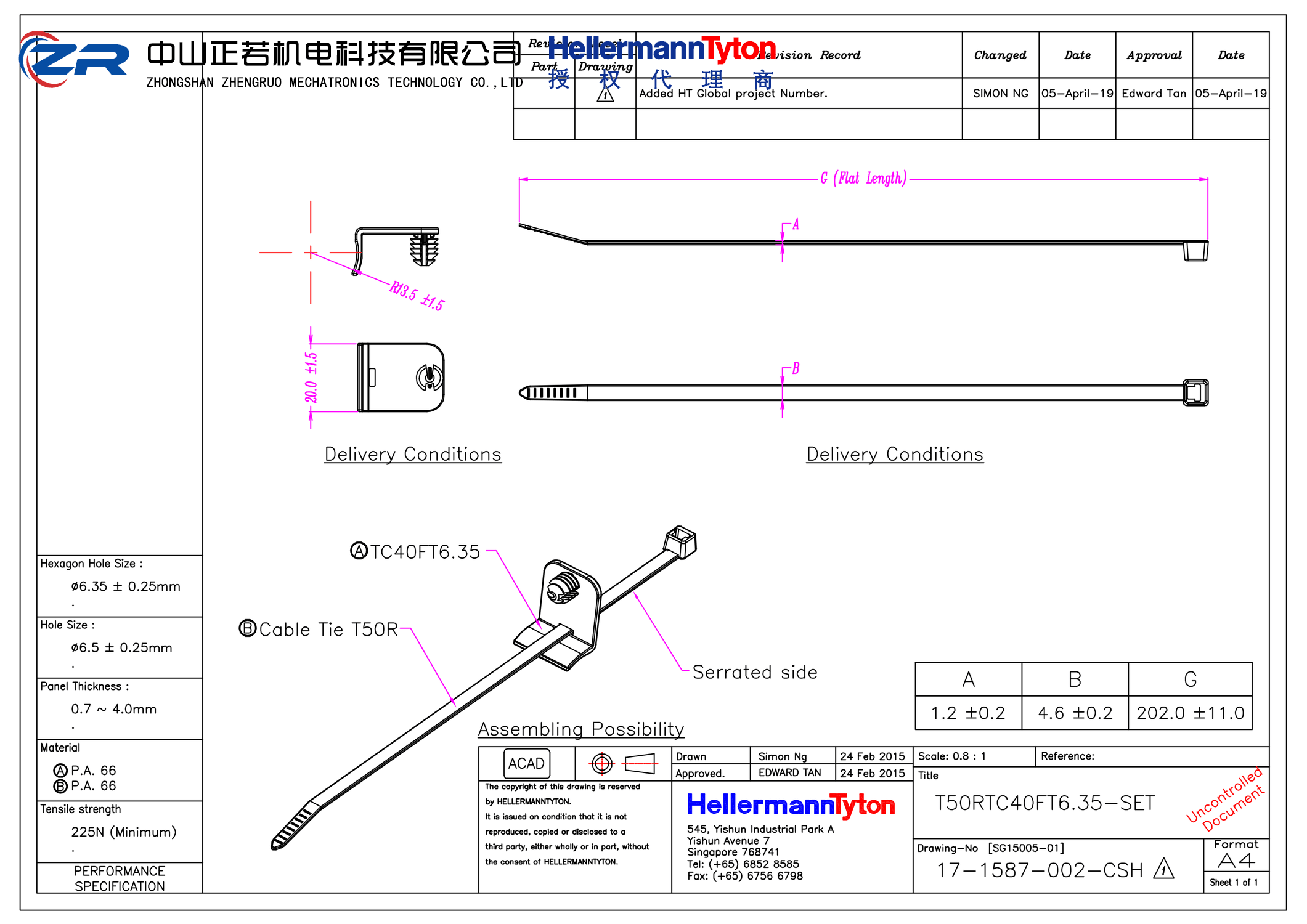 156-01009 T50RTC40FT635SET-PA66HS/PA66HIRHS-BK 产品图纸 Hellermanntyton 授权代理-正若机电