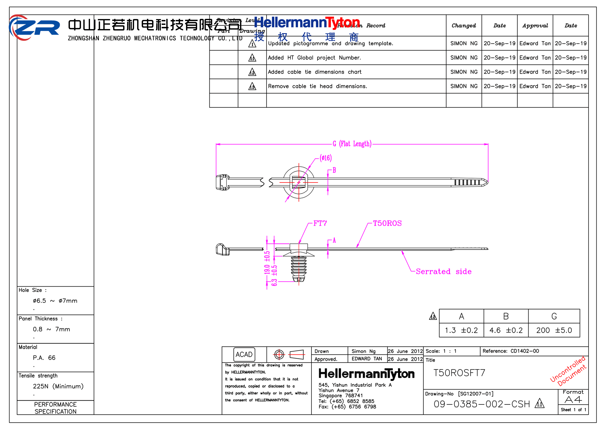 156-01157 T50ROSFT7-PA66HS-BK 产品图纸 Hellermanntyton 授权代理-正若机电