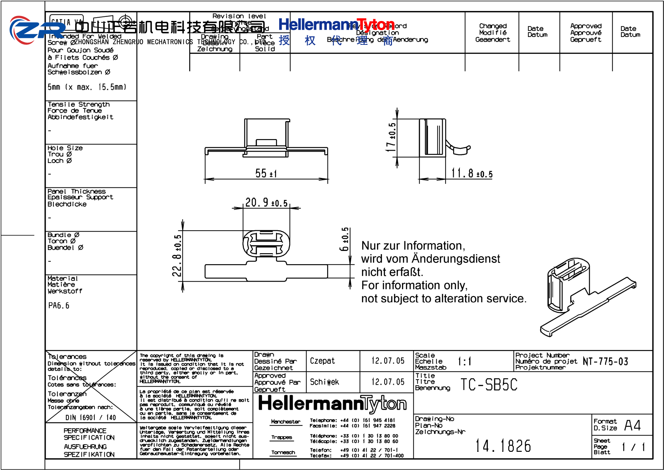 151-26101 TC-SB5C-PA66HS-BK 产品图纸 Hellermanntyton 授权代理-正若机电