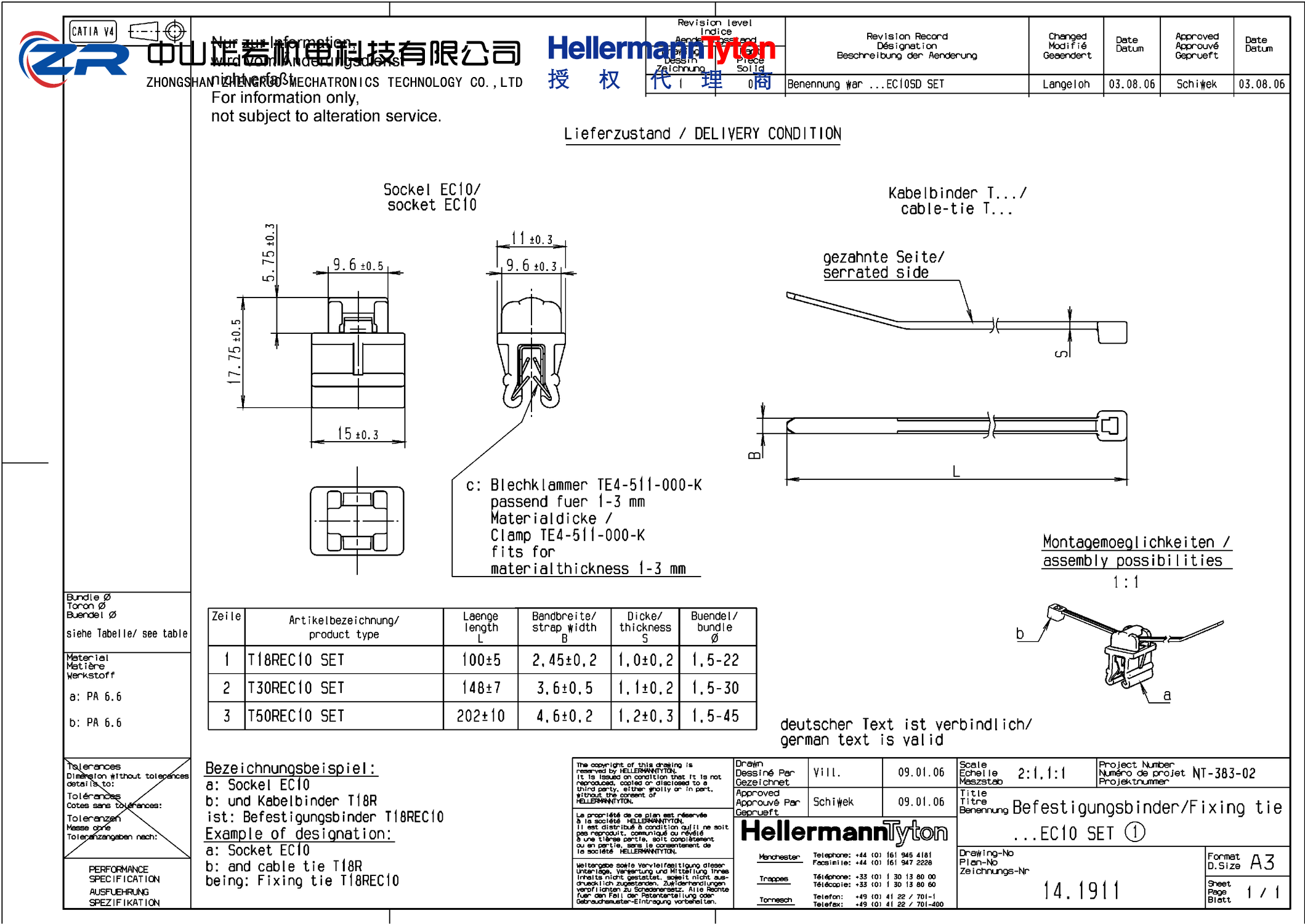 156-00962 T18REC10SDSET-PA66HS/PA66HIRHS-BK 产品图纸 Hellermanntyton 授权代理-正若机电