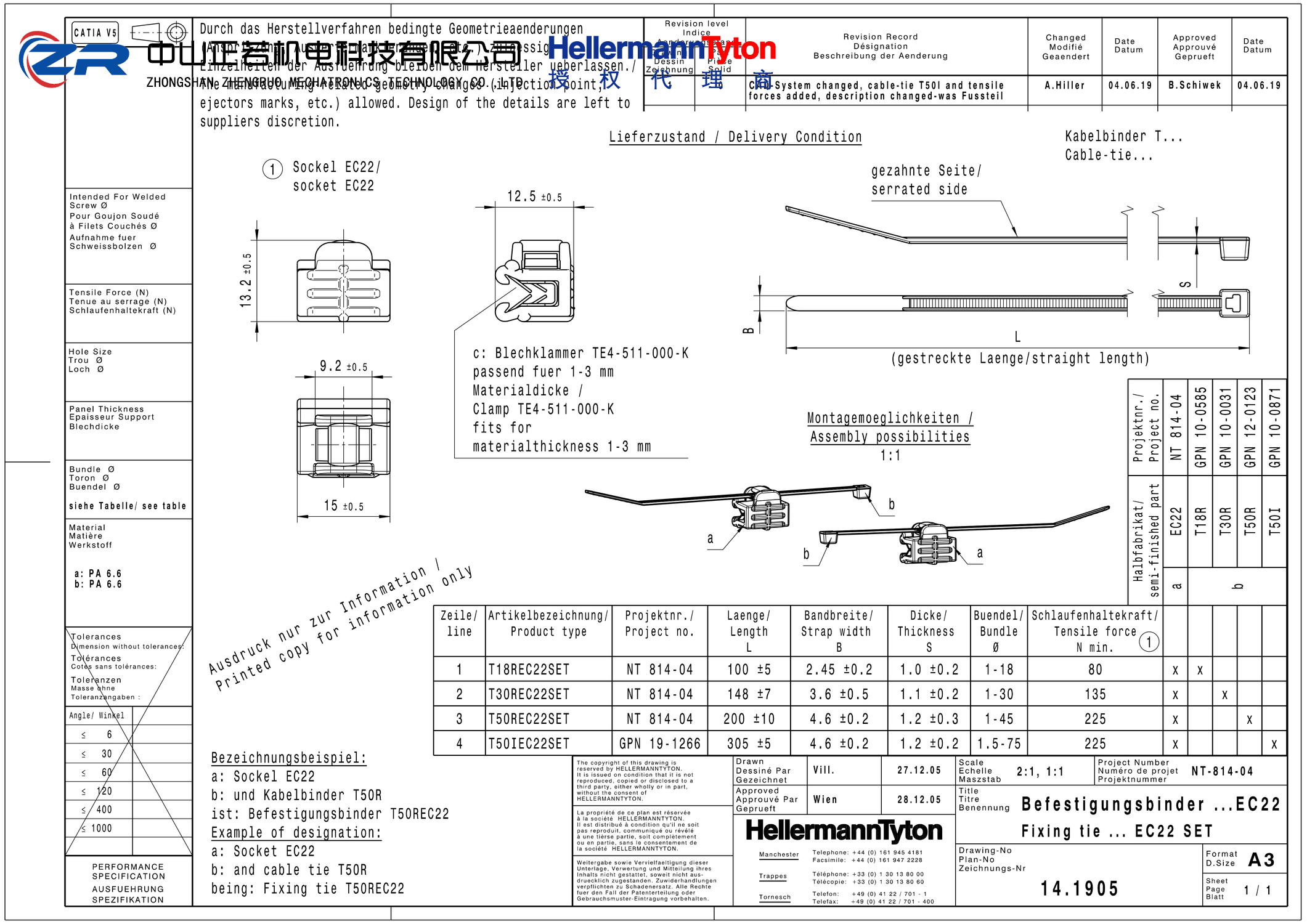 156-00971 T18REC22SET-PA66HS/PA66HIRHS-BK 产品图纸 Hellermanntyton 授权代理-正若机电