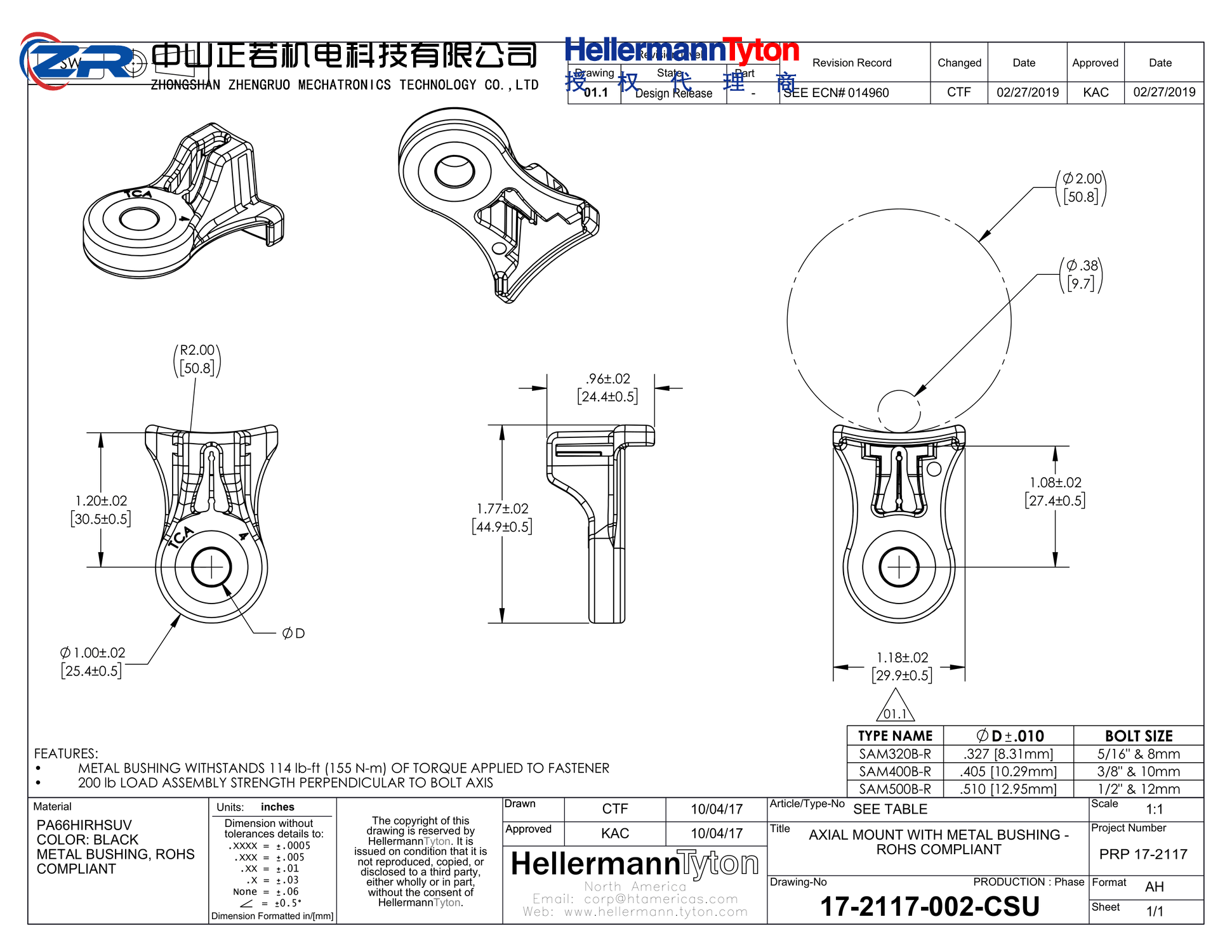 151-02102 SAM400B-R-PA66HIRHSUV-BK 产品图纸 Hellermanntyton 授权代理-正若机电