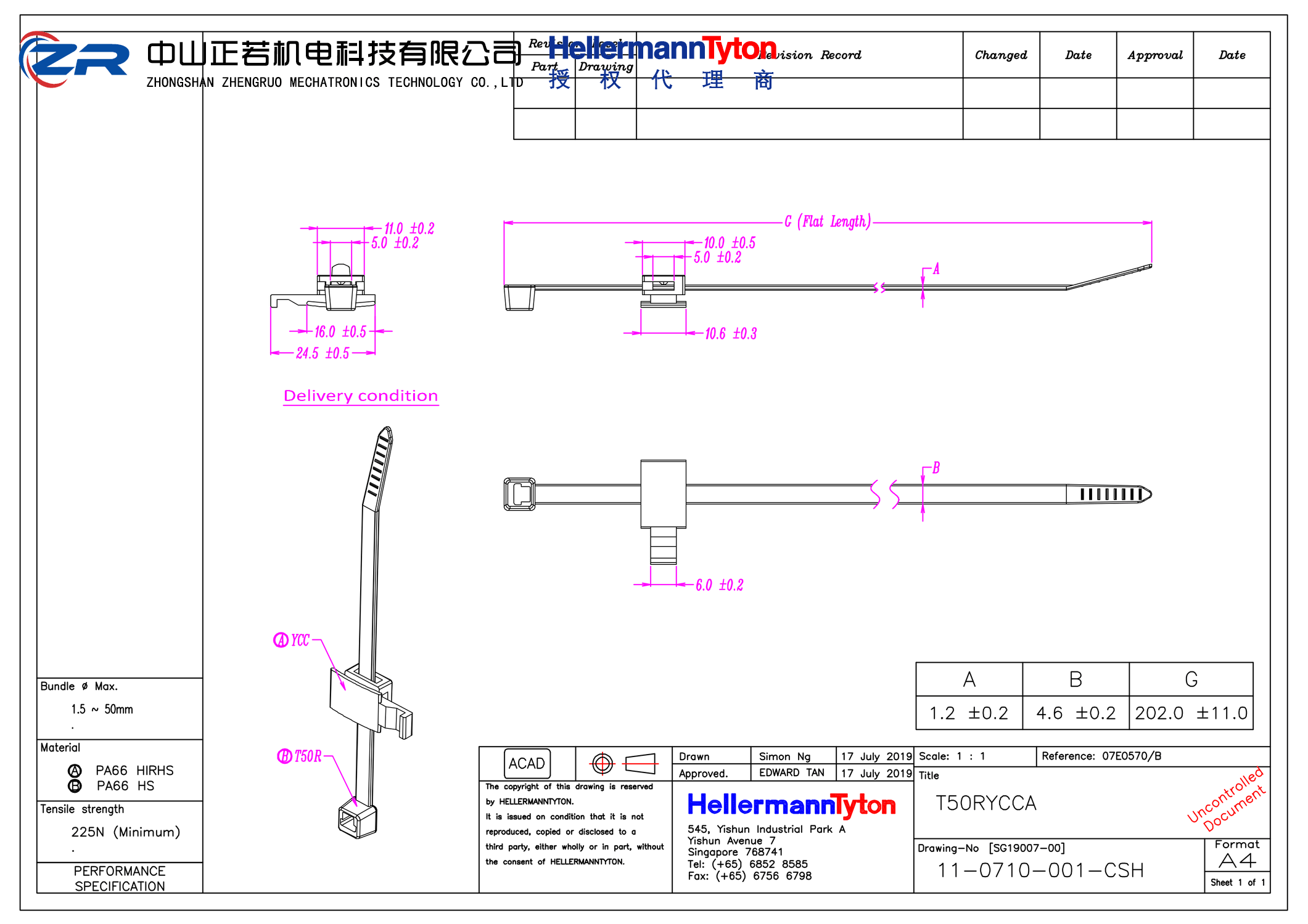 156-00507 T50RYCCA-PA66HS/PA66HIRHS-BK 产品图纸 Hellermanntyton 授权代理-正若机电