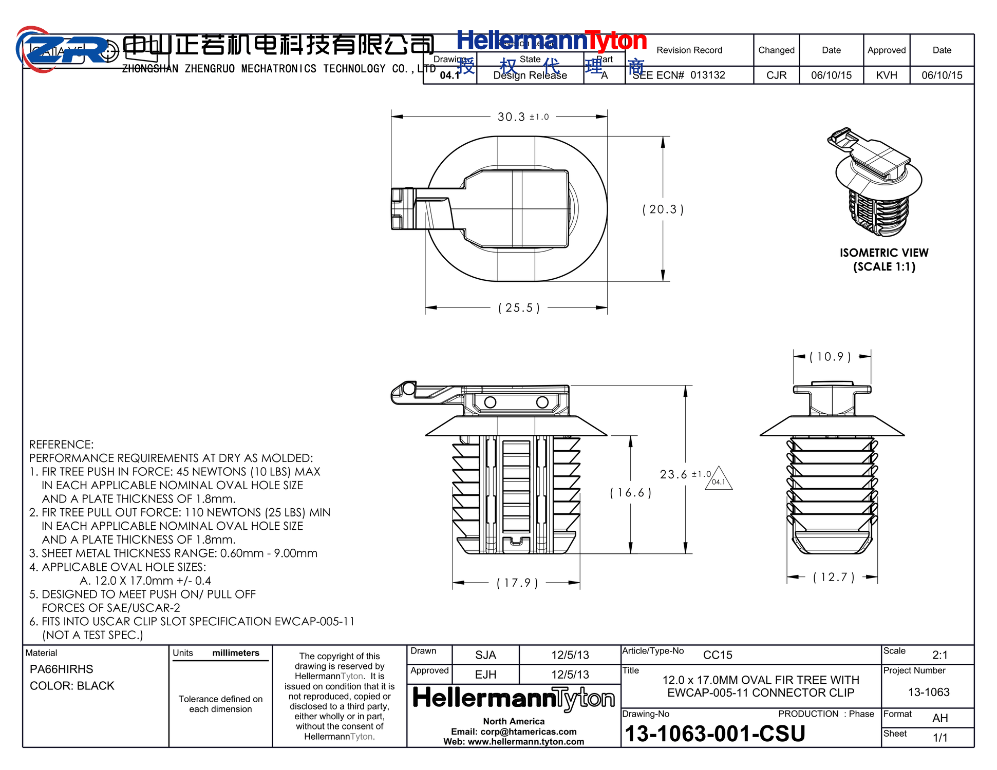 151-01199 CC15-PA66HIRHSUV-BK 产品图纸 Hellermanntyton 授权代理-正若机电