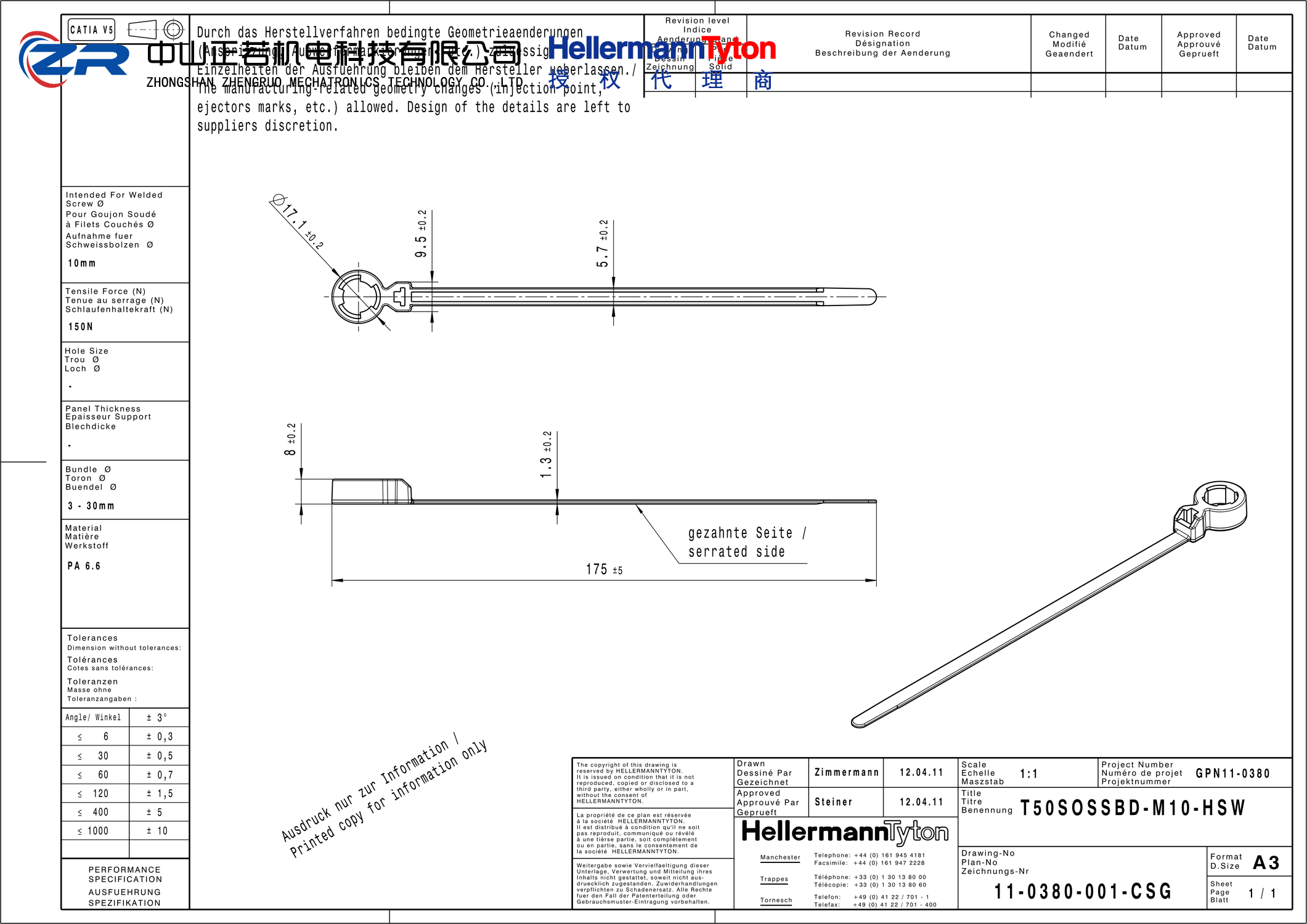 157-00040 T50SOSSBD-M10-PA66HSUV-BK 产品图纸 Hellermanntyton 授权代理-正若机电