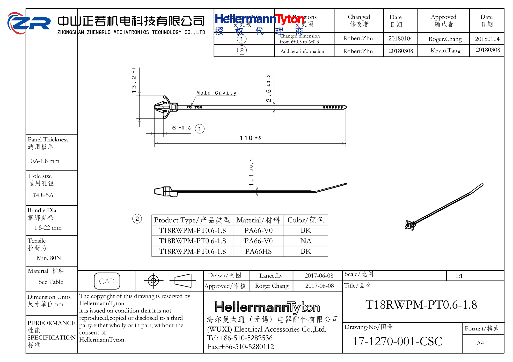 126-00340 T18RWPM-PT0.6-1.8-PA66HS-BK 产品图纸 Hellermanntyton 授权代理-正若机电